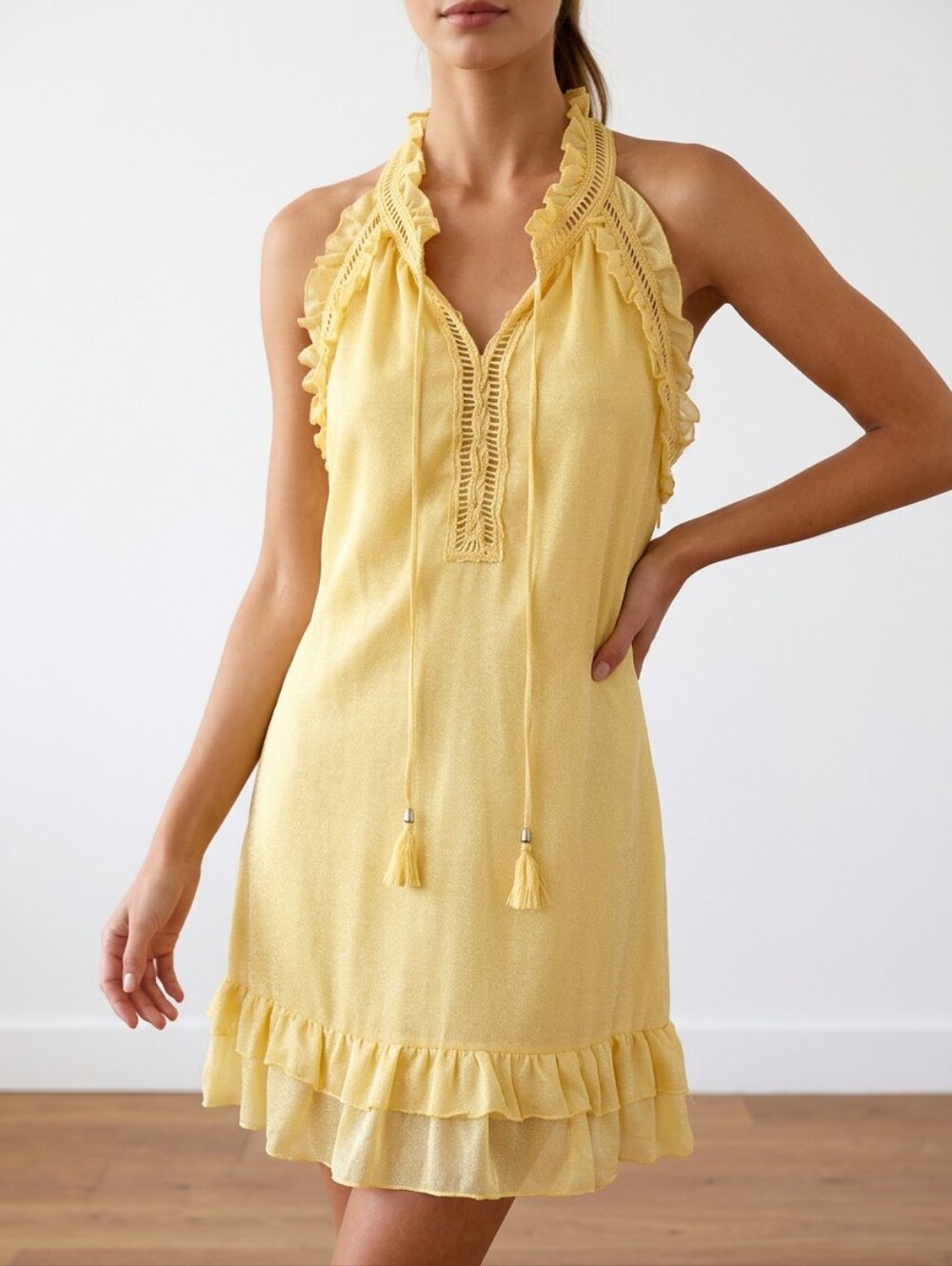 Anthropologie Era Esley Silk Sleeveless Mini Shift Dress Canary Yellow 2010